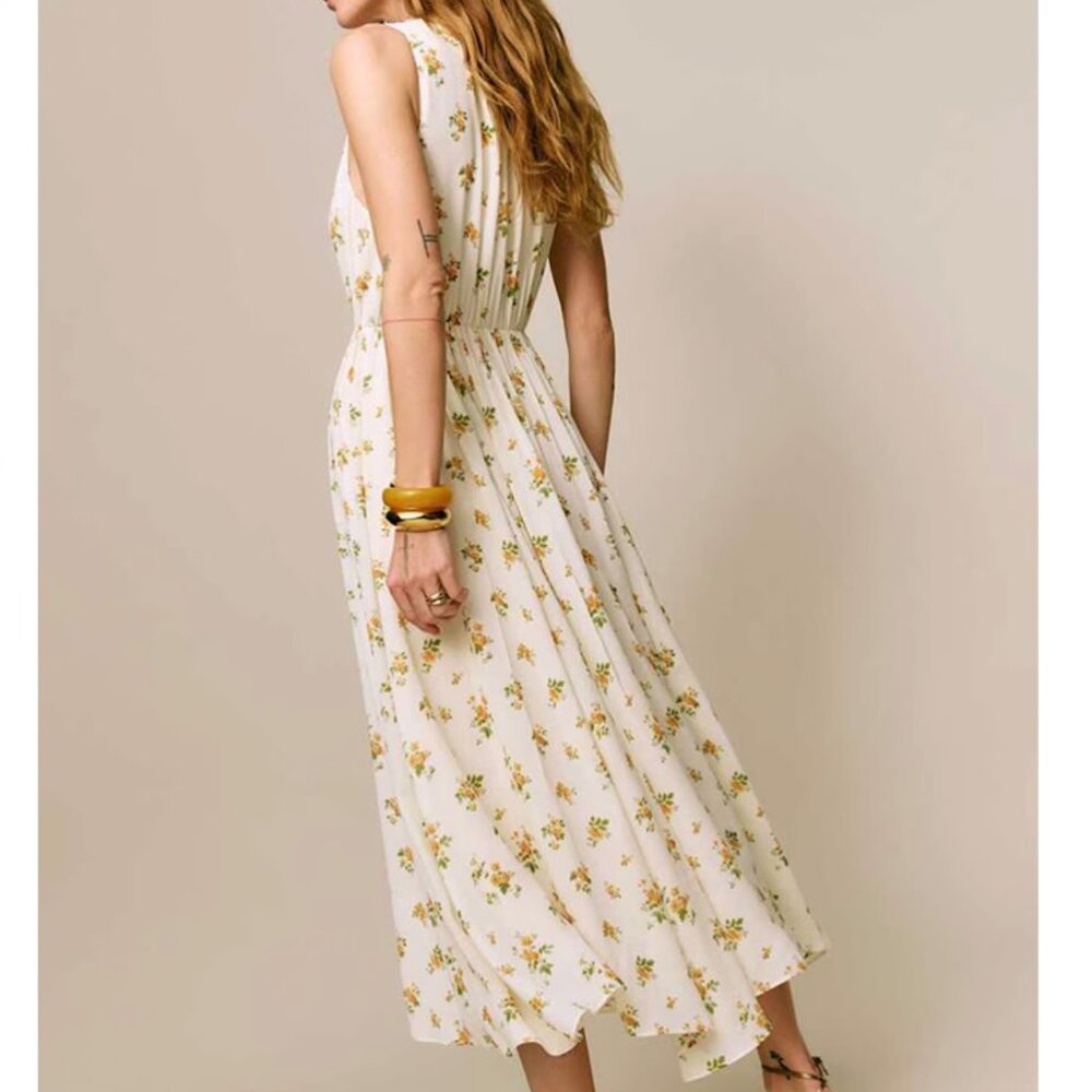 Reformation Farah Midi Dress Nicola Yellow Ivory Floral Summer Causal French - Picture 3 of 13